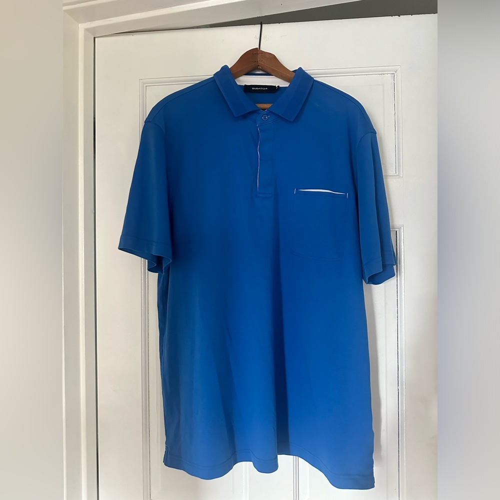 Mens Bugatchi Polo Shirt Blue Short Sleeve 100% Pima Cotton Golf Shirt Size XL